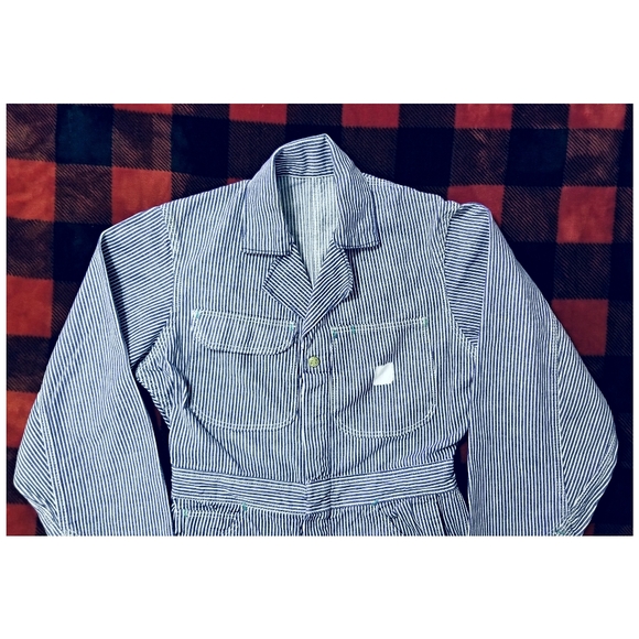 ☆☆TRUE VINTAGE☆☆1960's HICKORY STRIPE SELVEDGE COVERALLS‐ 30"x30" - Picture 7 of 11
